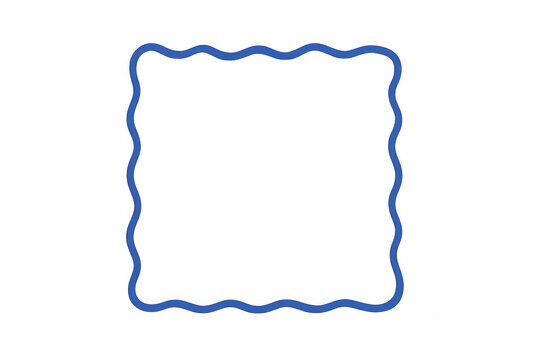 Blue wavy square border or abstract ripple frame with transparent background for design element