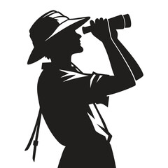 Explorer looking through binoculars silhouette