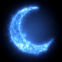 Glowing blue crescent moon against black