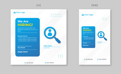 We are hiring social media post template. Job vacancy and recruitment design layout for company announcement