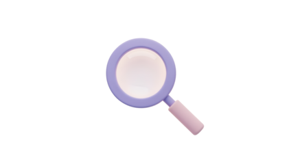 Magnifying glass with pastel purple handle and white lens on Transparent Background