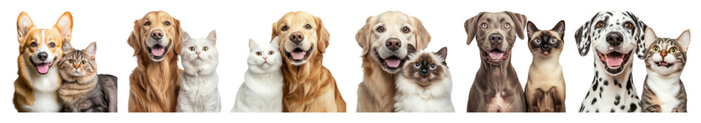 Obraz premium PNG Happy pets together, diverse group, element set on transparent background