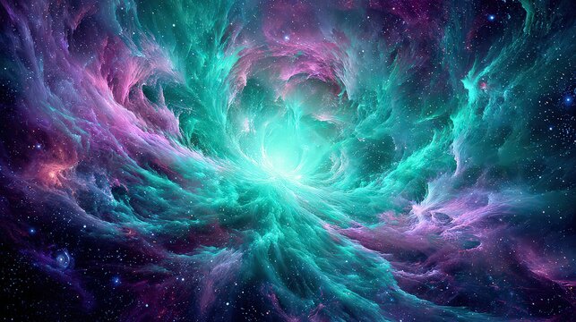 Abstract Colorful Space Nebula Displaying Star Clusters