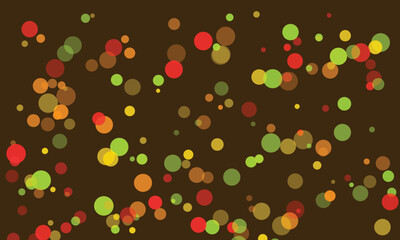 Abstract background of colorful translucent circles scattered on a dark brown backdrop creating a playful and vibrant design ideal for modern graphic design or festive themed projects