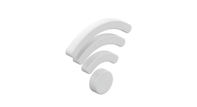 White WiFi Signal Icon on Transparent Background for Technology and Connectivity