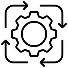 Process Cycle Outline Icon Design Vector - gear with arrows symbolizing continuous process, workflow, and system optimization