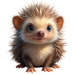 Fototapeta premium Adorable baby porcupine with soft quills and big blue eyes cutout png isolated on a transparent background