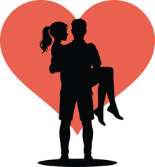 Romantic silhouette of a man holding a woman tenderly in his arms
