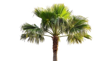 Single Green Palm Tree Isolated on White Background, Tropical Foliage, Flora