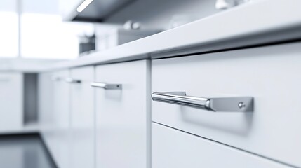 Modern White Kitchen Cabinet Doors with Chrome Handles, Clean Minimalist Design