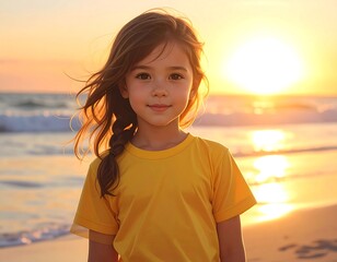 Golden Hour Child at Beachside Radiating Joyful Innocence