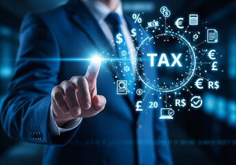 Fototapeta premium Business Professional Interacting With Digital Tax Economy Technology Interface Concept