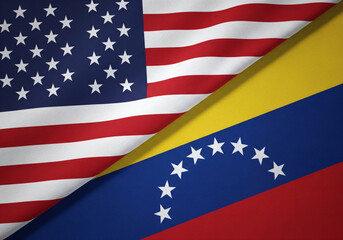 American and Venezuelan Flags Crossed Together Representing Diplomacy and International Relations