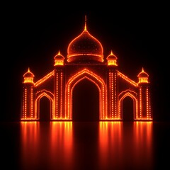 Glowing orange mosque on black background