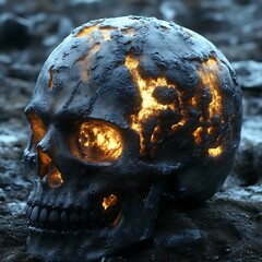 Glowing skull, cracked and icy