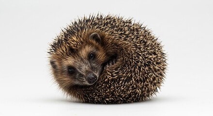 Adorable hedgehog curls tightly against bright studio light. AI Generated