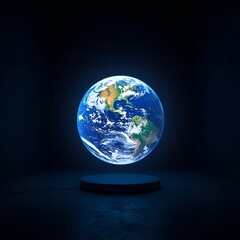 Fototapeta premium Luminous earth globe glowing in deep space science fiction technology concept