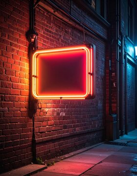 Retro neon sign flickering on brick wall