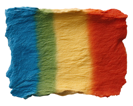 Colorful square tie dye fabric scrap with blue, green, yellow, and red handmade textile texture, vibrant and artistic, perfect for craft or design inspiration