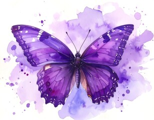 Watercolor illustration of a vibrant purple butterfly