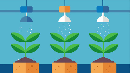 A series of nutrientrich fertilizer beads being automatically distributed from above slowly dissolving and providing sustained nourishment to the plants.. Vector illustration