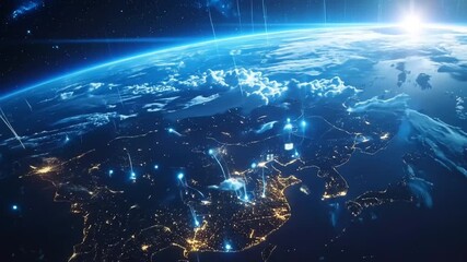Earth futuristic glowing network connection animation concept technology, cities - Powered by Adobe