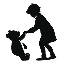 Child playing with teddy silhouette