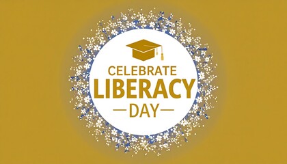Gold and white graphic design for Literacy Day