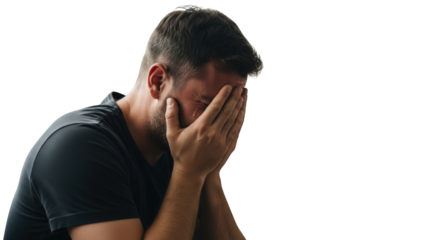 Depressed young man covering his face and crying in despair creative illustration featuring issue, sobbing,