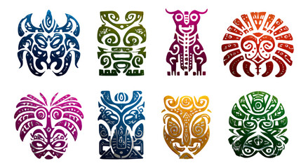 Colorful Isolated Masks with Intricate Designs on Transparent Background