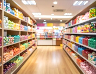 Blurred interior of a brightly colored store