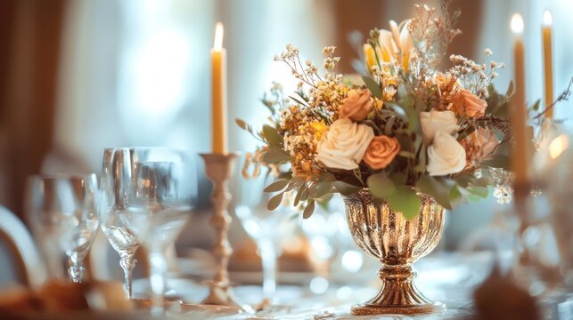 Elegant Wedding Table Setting with Floral Centerpiece