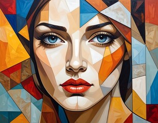 Bold portrait of a woman with geometric patterns