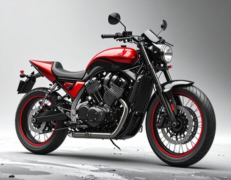 Red custom motorcycle, showcasing modern design elements.