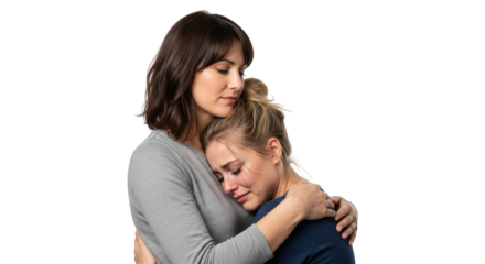 Mother Comforting Crying Daughter with Hug creative illustration featuring resilience, compassion, connection, solace, protection, tender
