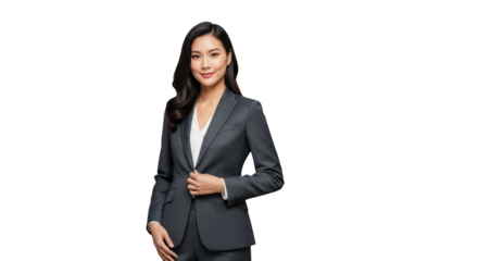 Professional Asian Woman in Business Suit creative illustration featuring corporate, power suit, professional attire, career, asian woman,