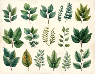 Botanical leaf collection illustration