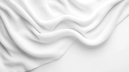 Obraz premium White fabric gently drapes across the frame, creating flowing lines. Use for backgrounds, textures, or illustrating purity and cleanliness.