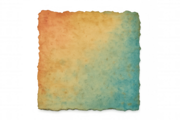 Vintage paper texture with torn edges and watercolor gradient, aged grunge parchment background on transparent