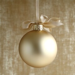 Gold Christmas ornament,  hanging,  pale beige background