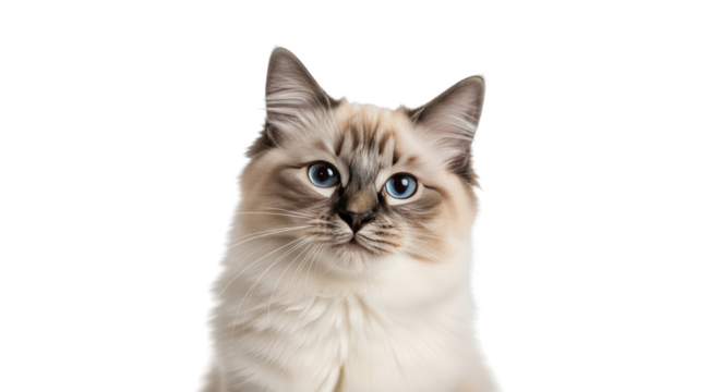 Ragdoll Cat Portrait Close Up creative illustration featuring cat lover, ragdoll kitten, breed, portrait, fluffy, animal portrait modern