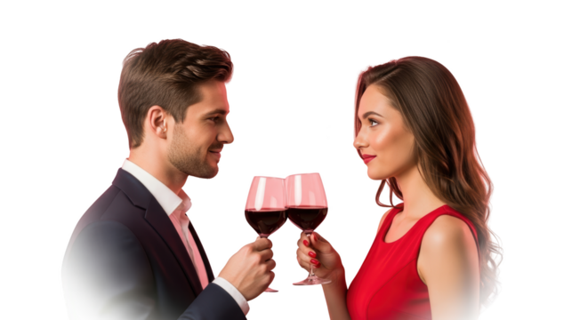 Romantic Couple Toasting with Wine creative illustration featuring drink, party, adult, isolated, wine tasting, - Powered by Adobe