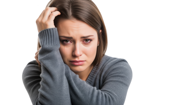 Sad Woman Crying Emotional Distress creative illustration featuring mental health, pensive, vulnerability, depressed, tearful, sadness - Powered by Adobe