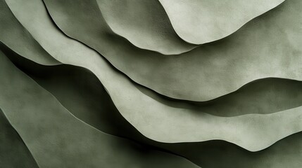 Obraz premium Abstract olive green wavy textured layers background image. It works as a soft and calming modern backdrop.