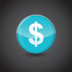 Dollar currency Icon on shiny aqua blue sphere. Currency Symbol Vector. Illustration of shiny blue circle. Financial, economic, crypto, investment design concepts