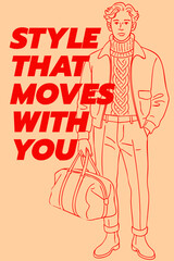 Stylish Man in Winter Outfit with Duffel Bag