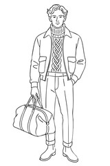 Stylish Man in Winter Outfit with Duffel Bag