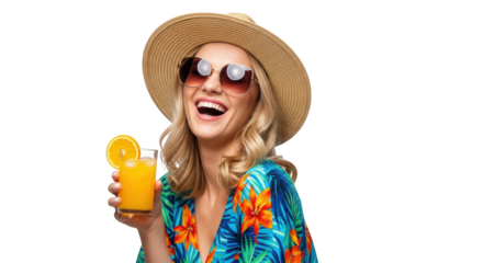 Woman Enjoying Orange Juice Summer creative illustration featuring juice, background, carefree, beverage, citrus, model