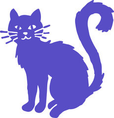 Purple cat silhouette, sitting, with detailed features like whiskers and tail.