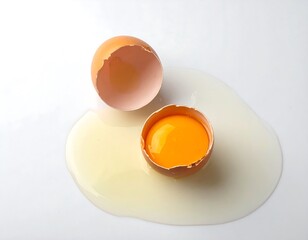 Broken egg on a white surface